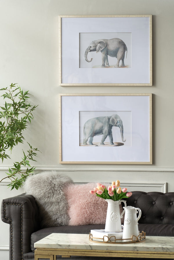 English Elm 23.6x31.5" Elegant Elephant Pencil Art Set of 2 with Metallic Frames — Detailed, Ready-to-Hang Décor W2078P390182