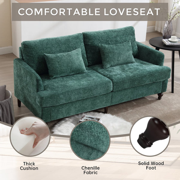 English Elm Mid Century Modern chenille loveseat with solid wood frame, detachable cushions, breathable fabric couch Emerald W395P151896