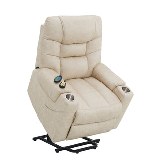 English Elm Nairi Ivory Faux Leather Power Recliner with Lift, Heat & Massage, Cup Holders, Pocket Coil Support B2726P245481