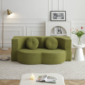 English Elm 2-in-1 Folding Sofa Bed with Plush Foam Support — Convertible Floor Couch to Queen Guest Sleeper Green W1117P325077