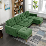 English Elm 110" L-Shape Convertible Sectional Sofa Couch With Movable Ottoman For Living Room, Apartment, Office, Green