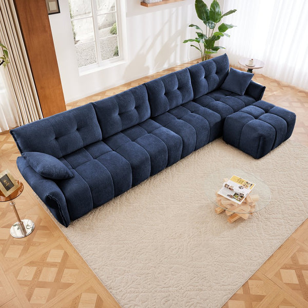 English Elm Modular 4-Seater Sofa With Ottoman - Configurable Chenille Upholstery, Solid Wood Frame, Durable Comfort Blue W714S01153