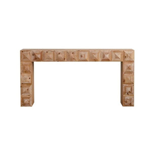 English Elm 59.06" Solid Wood Entryway Console Table with Hand Carved Geometric Relief Detailing W3158P426660