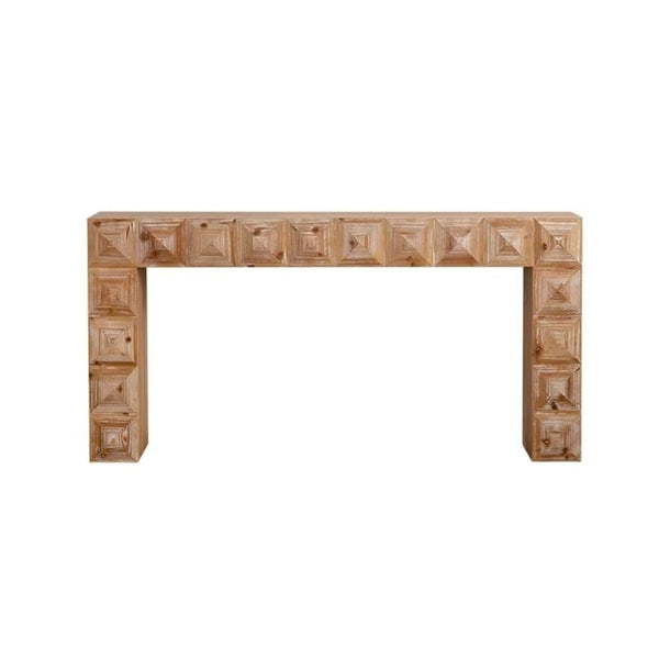 English Elm 59.06" Solid Wood Entryway Console Table with Hand Carved Geometric Relief Detailing W3158P426660