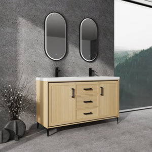 English Elm 60" Freestanding Bathroom Vanity With Double Sink, Soft-Close Doors & Drawers In Original Oak Finish P2 W1972P315237-GIGA