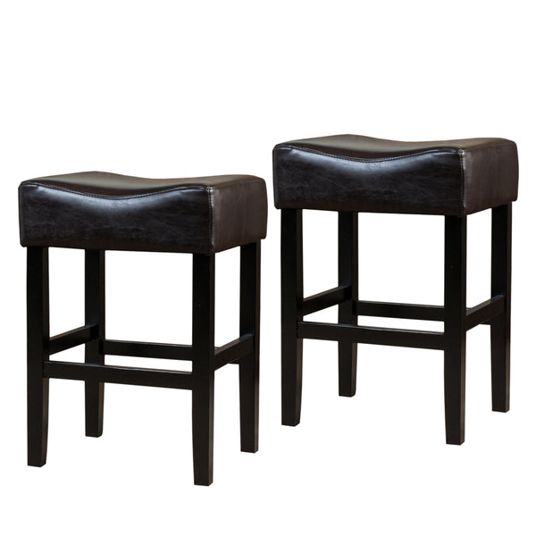 English Elm Christopher Knight Home® - 26" Backless Counter Stools Set of 2 Brown Bonded Leather Hardwood Frame Modern Bronze Finish, 26" N780P291426B
