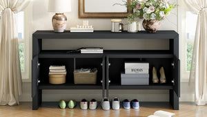 English Elm U_Style 60" Modern Minimalist Sideboard - Solid Wood Veneer Storage Console With Open Shelf Design N711P289132B-GIGA