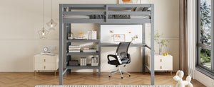 English Elm Twin Loft Bed with Built-in Desk Shelving and Dry-erase Board for Kids Rooms Gray LT100320AAE