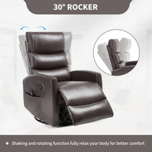 English Elm Heat Massage Rocker Swivel Recliner with 8-node Vibration and Lumbar Relief W3224P321865