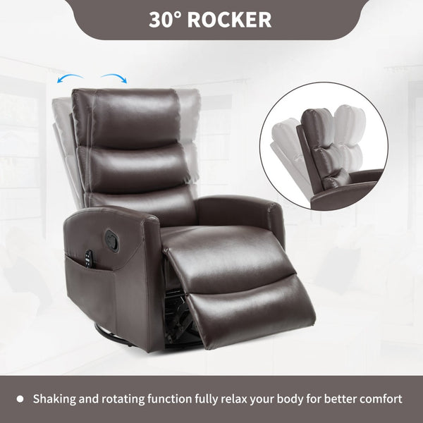 English Elm Heat Massage Rocker Swivel Recliner with 8-node Vibration and Lumbar Relief W3224P321865