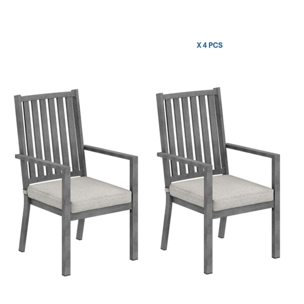 English Elm Set of 4 Outdoor Aluminum Dining Chairs Wood Grain Texture Waterproof Cushioned Patio Gray B082P455142