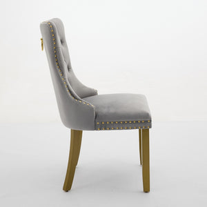 English Elm A&a Furniture Nikki Velvet Wingback Dining Chair Set Nailhead Trim Golden Legs W1143P179488