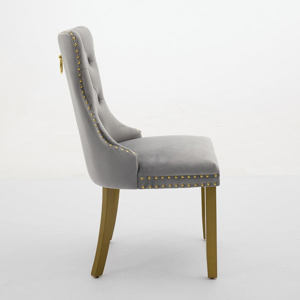 English Elm A&a Furniture Nikki Velvet Wingback Dining Chair Set Nailhead Trim Golden Legs W1143P179488
