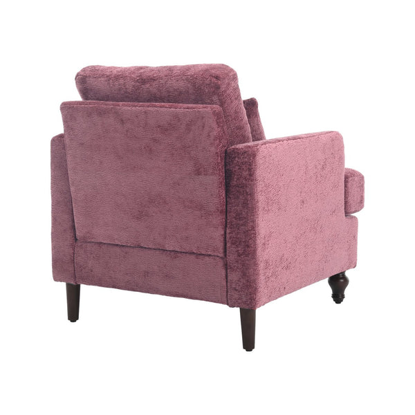 English Elm Wood Frame Armchair Tufted Chenille Lounge Chair with Ergonomic Back & Solid Wood Frame, Cozy Seat WINE RED W395P151906