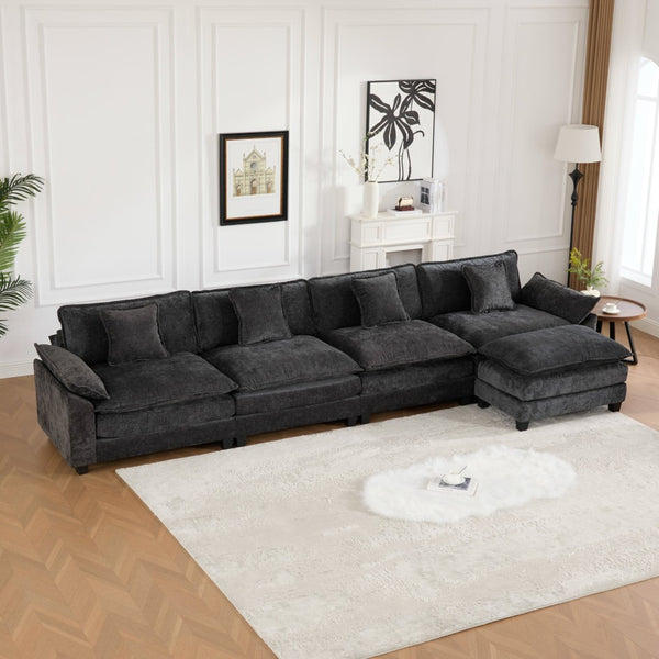 English Elm Wider Armrest 3-Seat Sectional Sofa - Modern Modular Design, Cloud-Like Comfort, Chenille Fabric, Black W1143S00043-GIGA