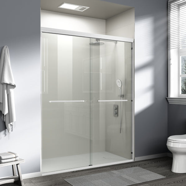 English Elm 56" Semi-frameless Bypass Shower Door Tempered Glass White Aluminum Walk-in W1920S00201