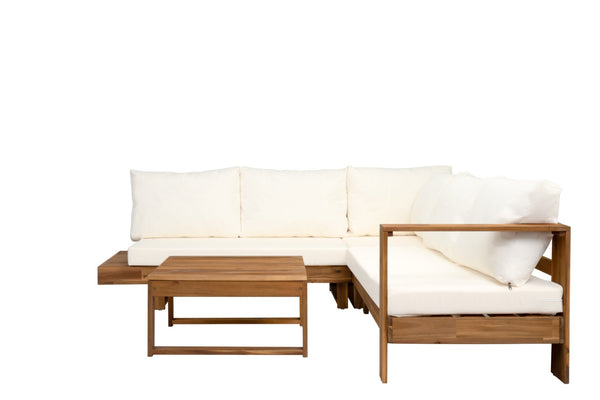 English Elm Outdoor Solid Acacia Wood 4 Piece Modular Sectional Set with Cushions Patio N757S454841B
