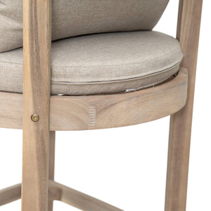 English Elm Christopher Knight Home® - Abaco Acacia Outdoor Barstool Set of 2 with Removable Gray Cushions, Rustic Curved Back Support Beige,Light White N775P294071G