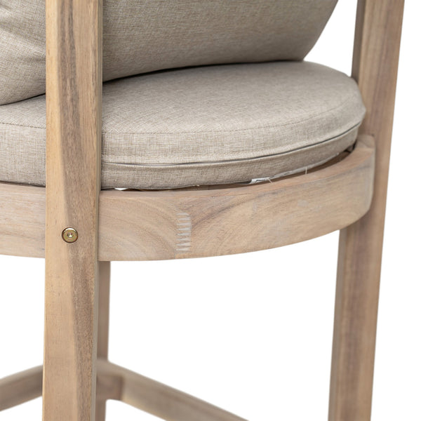 English Elm Christopher Knight Home® - Abaco Acacia Outdoor Barstool Set of 2 with Removable Gray Cushions, Rustic Curved Back Support Beige,Light White N775P294071G