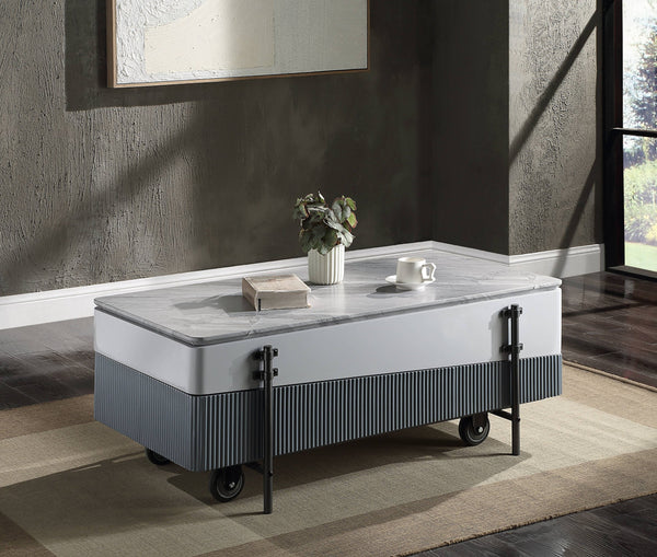 English Elm Wilkins Modern Gray & White High-Gloss Lift-Top Coffee Table with Hidden Storage and Metal Legs B2726P265756