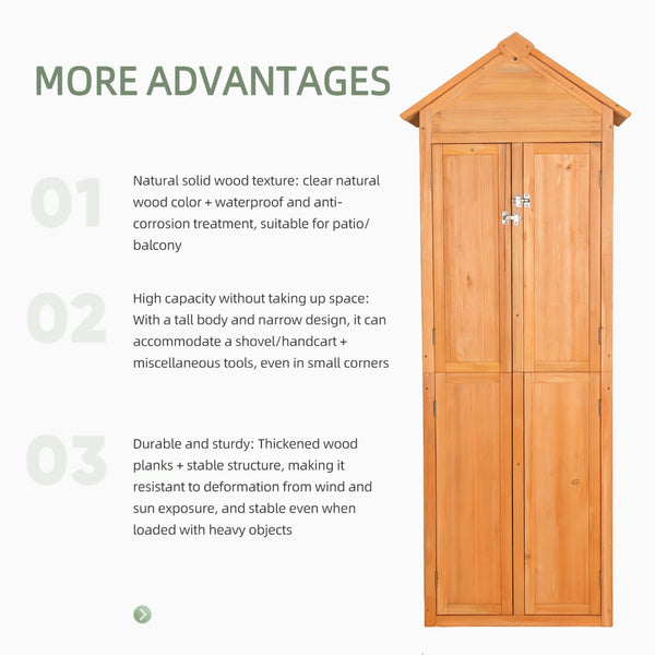 English Elm Outdoor Solid Wood Storage Shed Tall Vertical Cabinet with Lockable Doors for Backyard W3921S00001