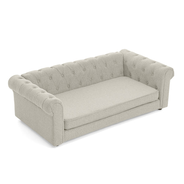 English Elm Elegant oversized dog sofa bed 55" sturdy elevated pet bed for large breeds, modern linen look, 130lb capacity Beige W487P304654