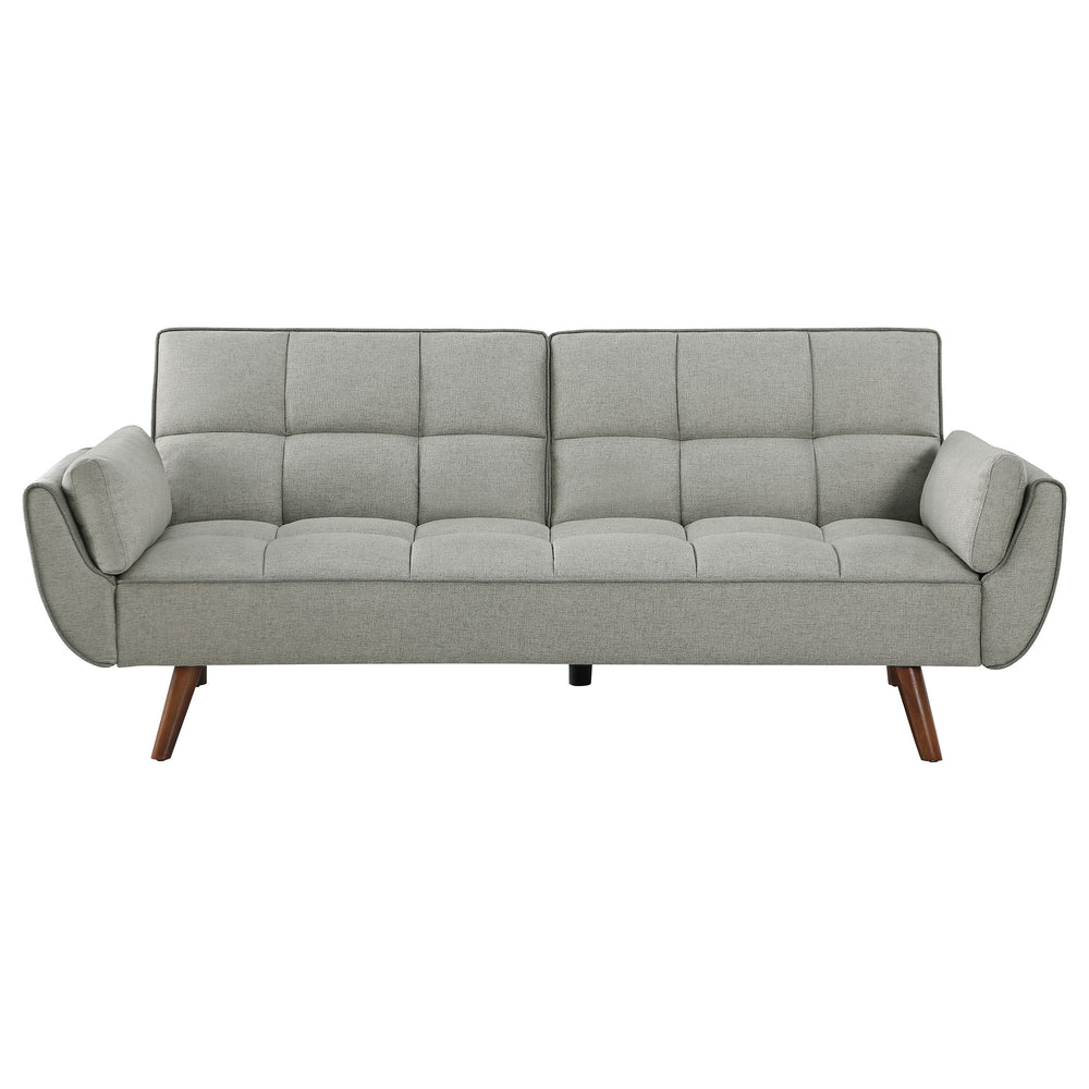 English Elm Caufield Grey Tufted Convertible Sofa Bed with Linen-Like Upholstery, Turquoise Accent & Walnut Legs B062P358303