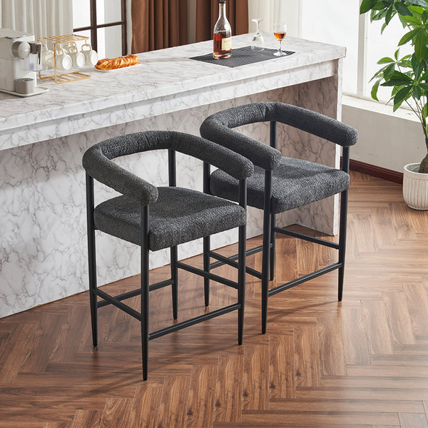 English Elm Modern Upholstered Bar Stools with Boucle Fabric and Armrests, Sturdy Metal Frame, Ergonomic Comfort DARK GREY W1901P264275