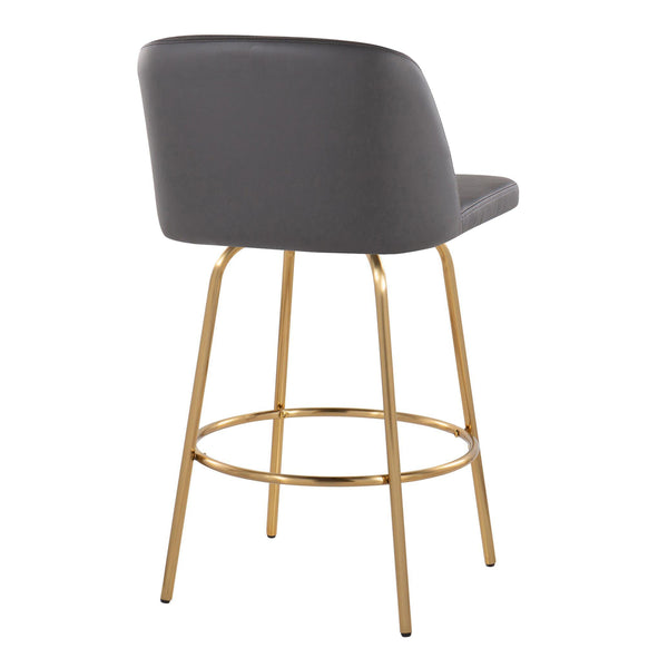 English Elm Toriano 26" Contemporary Fixed-Height Counter Stool with Swivel, Gold Metal Base and Faux Leather Seat Grey B202S00422