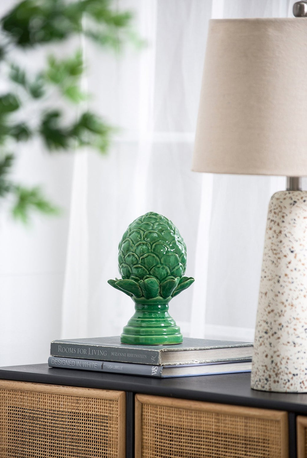 English Elm 6x6x9.5" Helsa Blooming Artichoke Accent Vintage Green Glazed Heirloom Décor for Kitchen Tabletop Centerpiece (Medium) W2078P310334