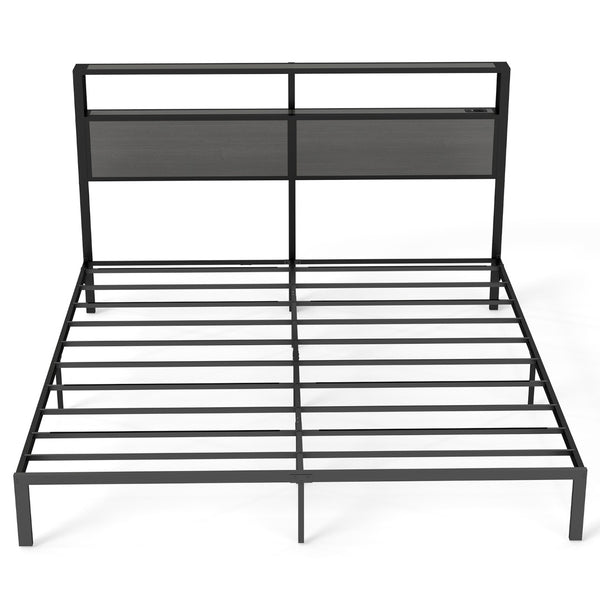 English Elm Queen Metal Platform Bed with Rgb Led Headboard Charging Station and Underbed Storage T3963P483808