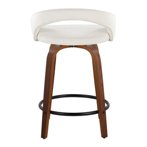 English Elm Fixed-height Swivel Counterstools Walnut Bentwood Velvet Seat Black Footrest Set B202S01760