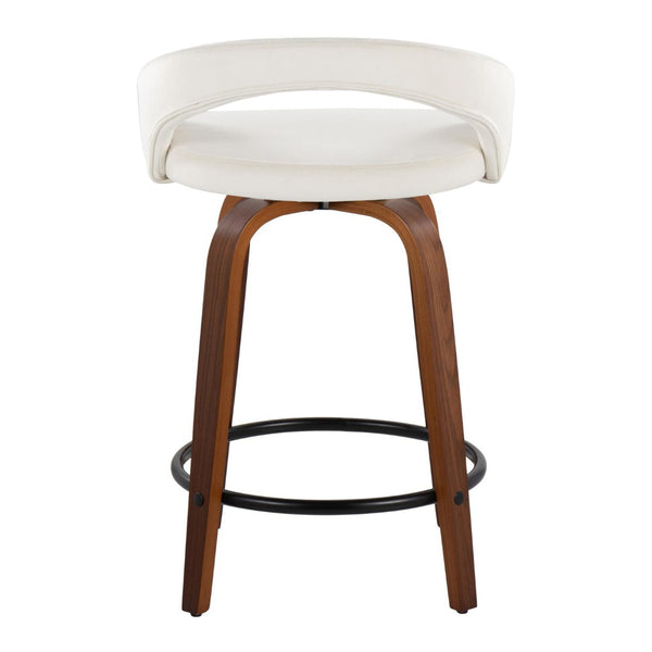 English Elm Fixed-height Swivel Counterstools Walnut Bentwood Velvet Seat Black Footrest Set B202S01760