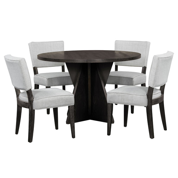 English Elm TREXM Retro Round Dining Table Set for 4 with Distressed Wood Finish, Origami Base & Upholstered Chairs ST000138AAP