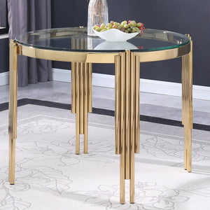 English Elm 38.6" Round Glass Dining Table for 4, Tempered Top with Sleek Gold Stainless Legs, Modern Chic Dining Clear,Polished Golden W1567S00016