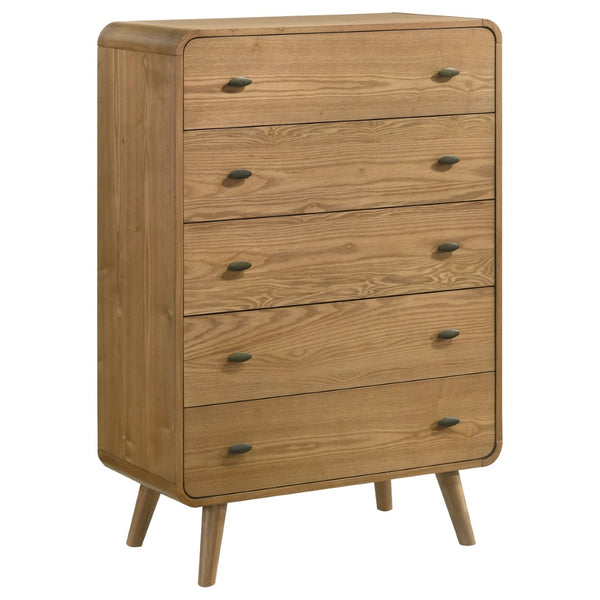 English Elm Winston Five Drawer Ash Veneer Chest Mid Century Bedroom Storage with Felt Lined Top B062P451715
