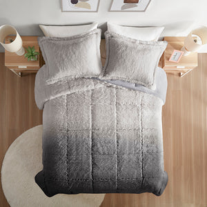JLA Home Intelligent Design - Ombre Plush Shaggy Faux Fur Comforter Mini Set — Ultra-Soft Ombre Texture, Hypoallergenic, Cozy Layering Grey ID10-2147