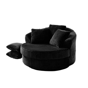 English Elm 360° 360 Swivel Round Lounge Chair Corduroy Upholstered Sculptural Seat with Removable Pillows Black W3705S00036