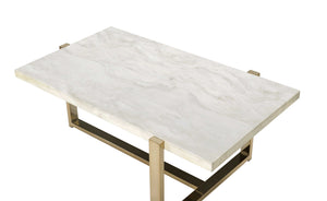 English Elm Feit Faux Marble Top Coffee Table with Champagne Metal Frame, Durable Engineered Stone Surface B2726P256201