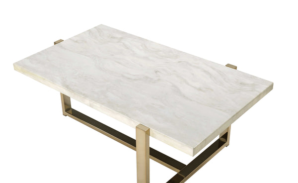 English Elm Feit Faux Marble Top Coffee Table with Champagne Metal Frame, Durable Engineered Stone Surface B2726P256201
