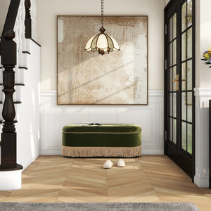 English Elm Jennifer Taylor Home - Melinda Oval Tufted Storage Bench with Bullion Fringe, Gold Velvet Upholstery, Vintage Charm Olive Green B2719P238472