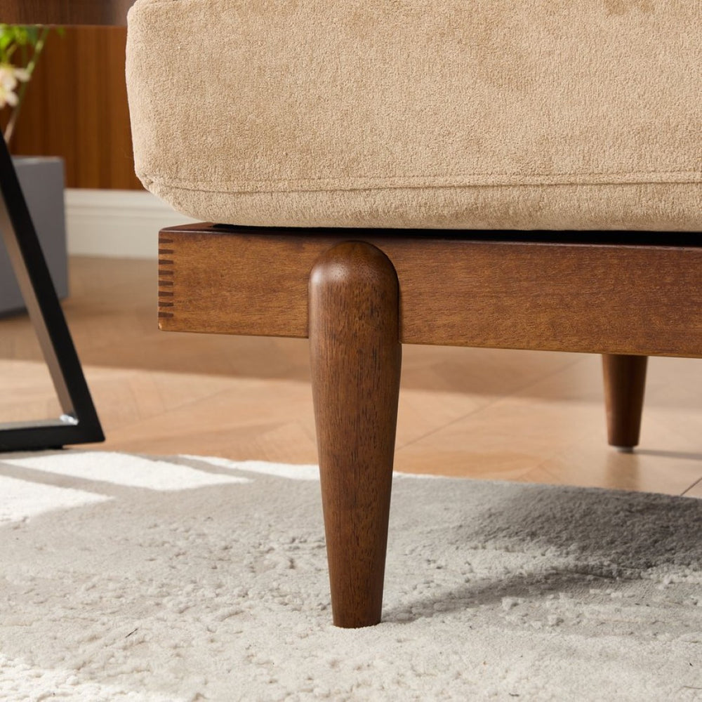 English Elm Emir Three Seat Boucle Sofa with Handwoven Cane Arms and Walnut Tapered Legs Camel N773P285909C