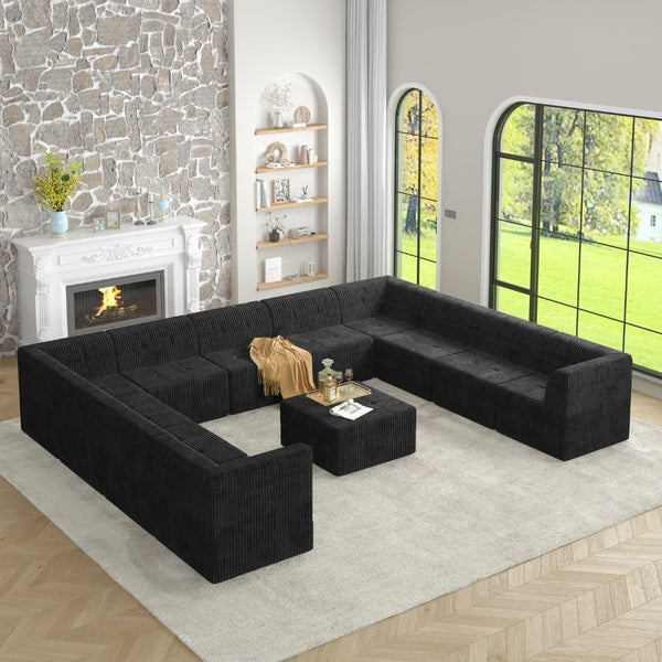 English Elm U Shape Modular Sectional Sofa - Versatile Compressed Sleeper Couch In Space-Black For Modern Living W487S00256-GIGA