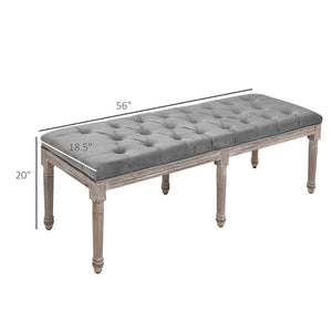 English Elm Bedroom Button Tufted Bench White Carved Wood Frame French Vintage Entryway Seating T3971P387773
