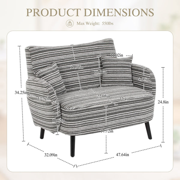 English Elm Modern tufted two-seater sofa with boucle upholstery, tapered legs, storage pockets, cozy compact design Dark Gray W395P376590