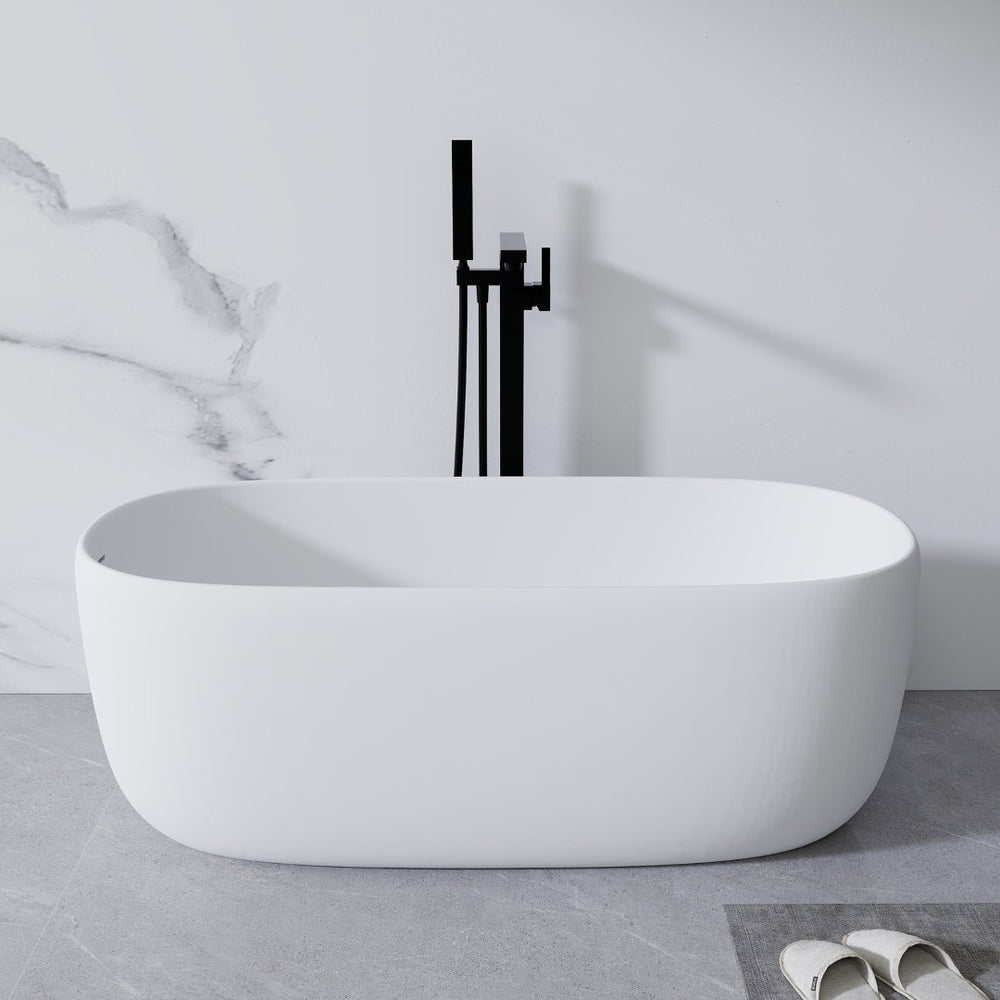 English Elm 51'' Stone Resin Freestanding Soaking Tub Matte White Spa Bath with Drain W2753P191225