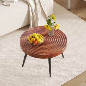 English Elm Modern Round Coffee Table with 23.6" Diameter, Thick MDF Top, Walnut Texture, Black Metal Legs, 350lb Capacity W2920P226079