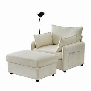 English Elm 55" Oversized Chaise Lounge Chair With Ottoman & Storage – Cozy Corduroy Sofa With Usb Ports & Pillows W3373P328962
