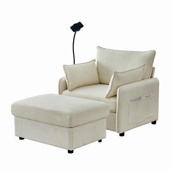 English Elm 55" Oversized Chaise Lounge Chair With Ottoman & Storage – Cozy Corduroy Sofa With Usb Ports & Pillows W3373P328962