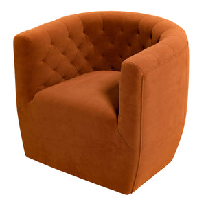 English Elm Ashcroft Furniture - Delaney Tufted Velvet Swivel Chair with Solid Wood Legs, Ergonomic Angled Back and Foam Support Orange B183P281226